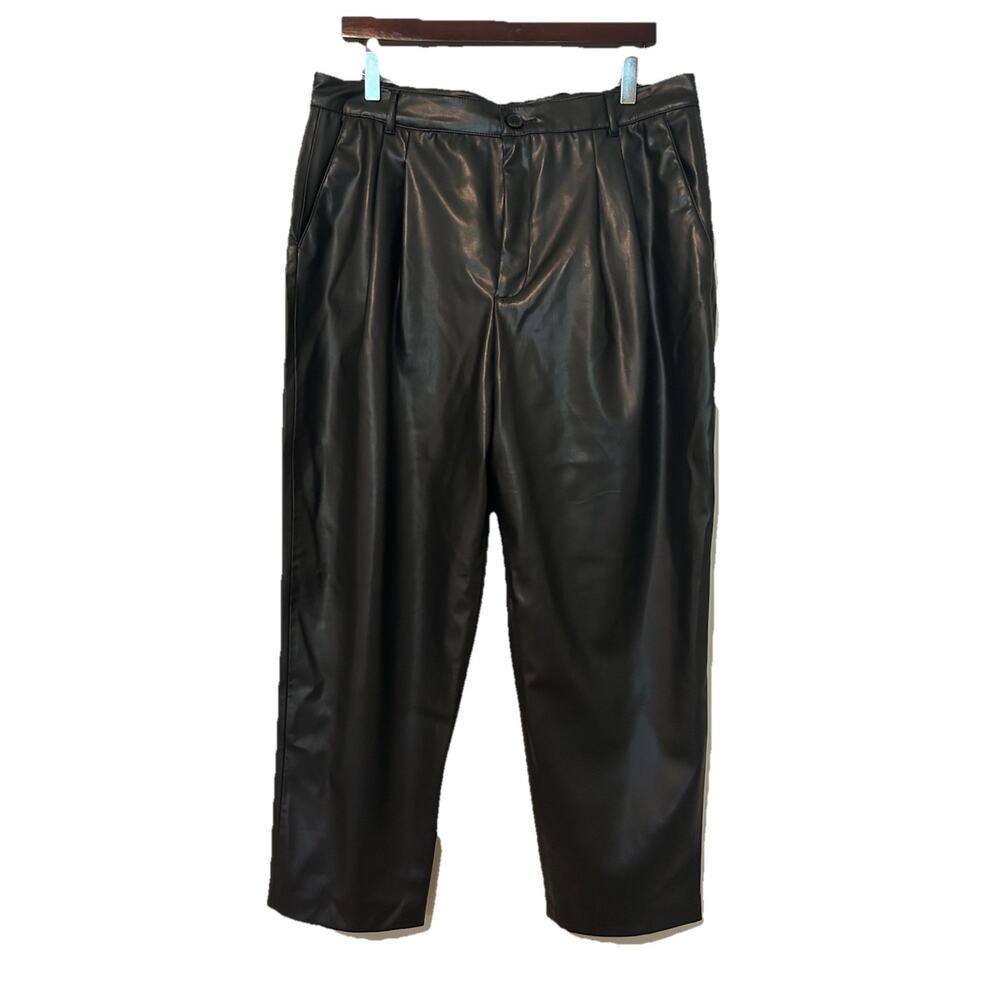 Zara Pants Womens Large Black Faux Leather Moto High Waist Vegan